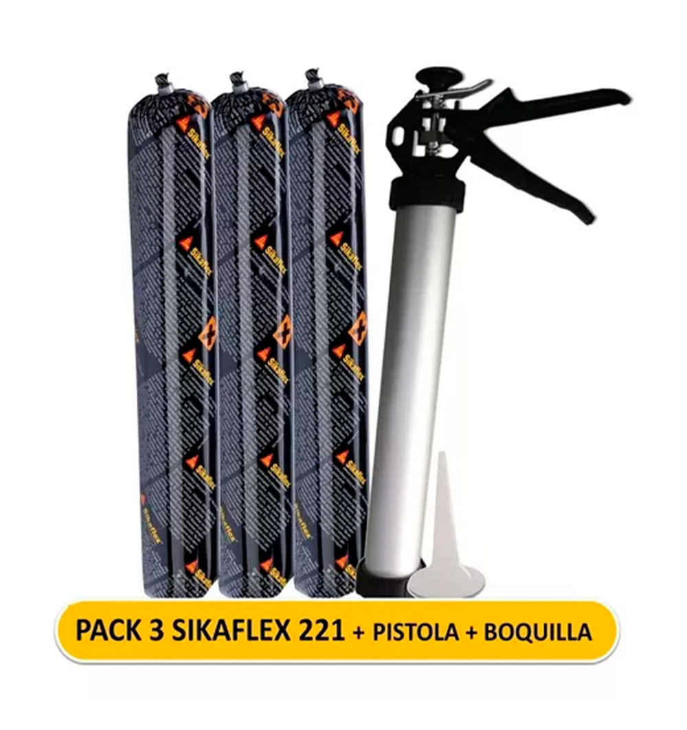 PACK 3 SIKAFLEX 221 BLANCO + PISTOLA TUBULAR + BOQUILLA - Sellante / Adhesivo de un componente