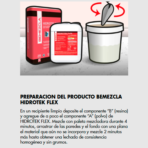 BEMEZCLA HIDROTEK FLEX - Impermeabilizante Cementicio, Kit 30Kg