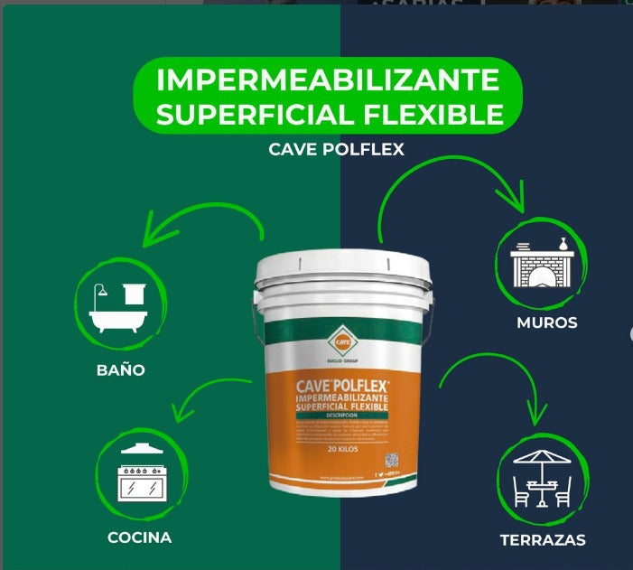CAVE POLFLEX - Impermeabilizante flexible, Tineta 20 Kg