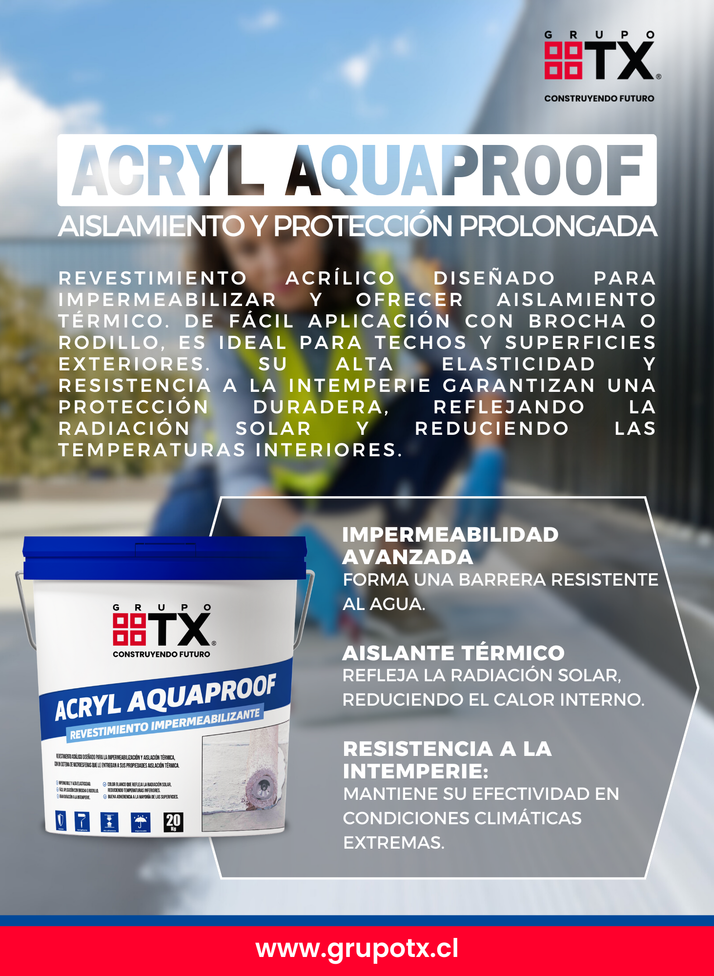 Acryl Aquaproof- Impermeabilizante para techos, 20Lt