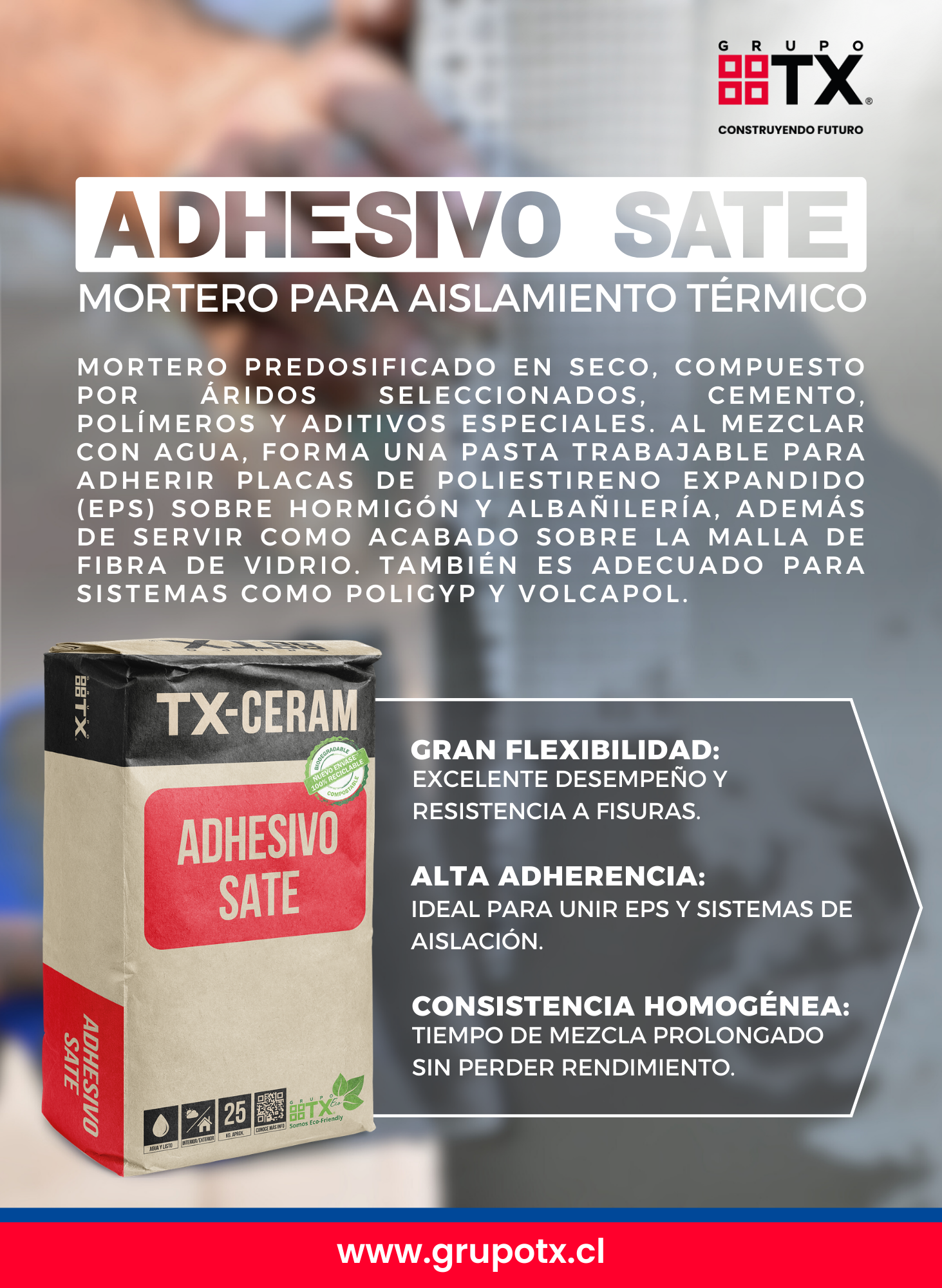 ADHESIVO SATE, Mortero cementicio, Saco 25Kg