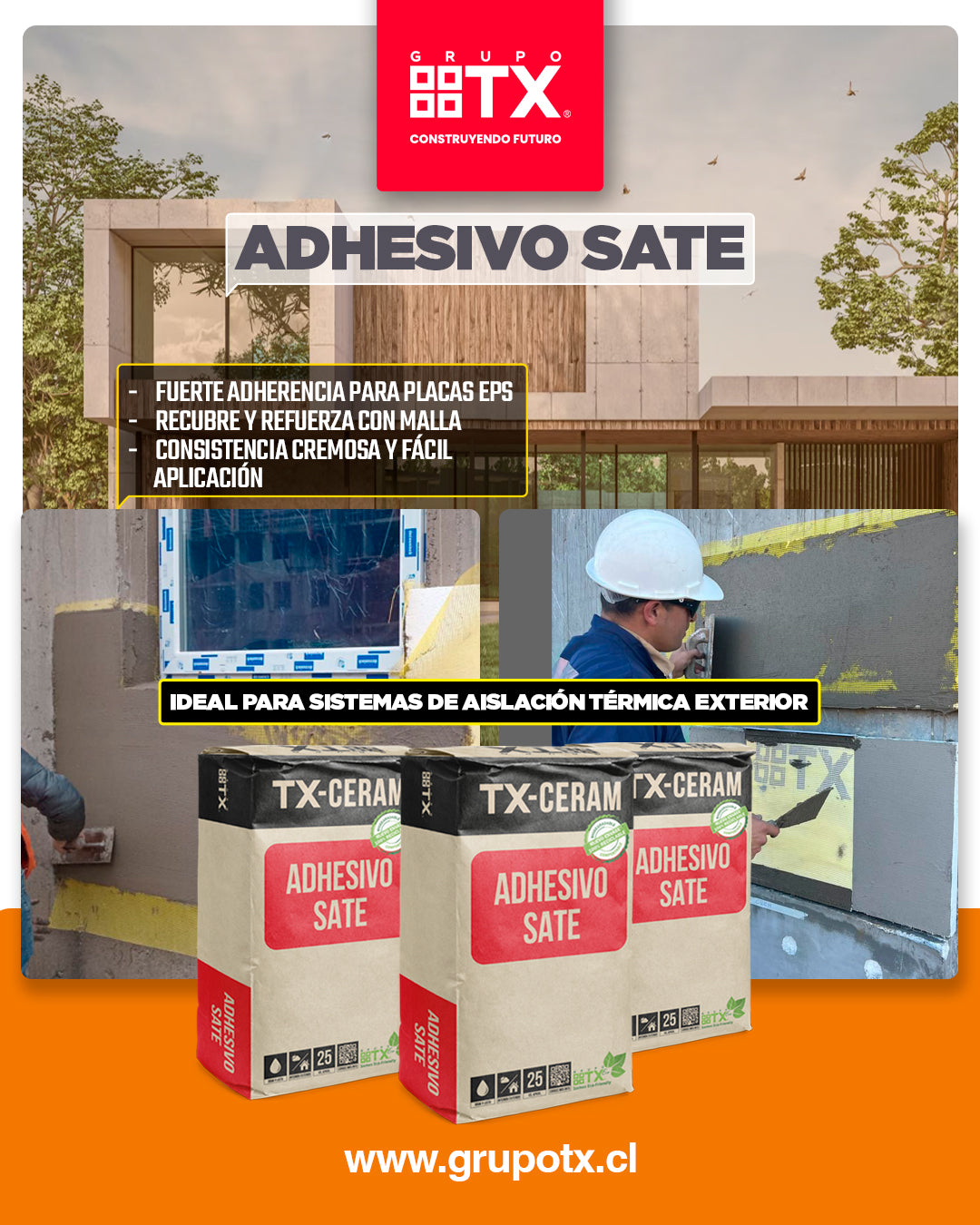 ADHESIVO SATE, Mortero cementicio, Saco 25Kg