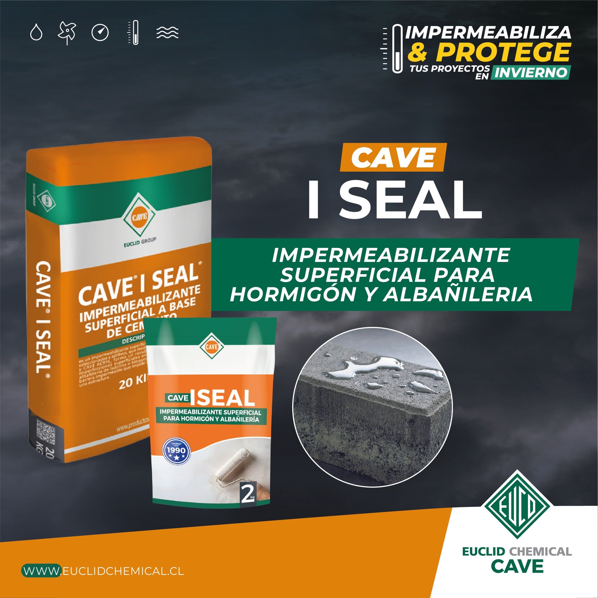 CAVE I SEAL - Impermeabilizante Superficial Base Cementicia, Saco 20 Kg