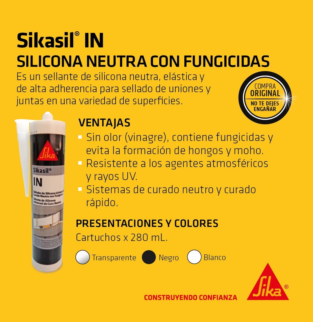 SIKASIL IN - Sellante de silicona neutra premium, Negro 300CC