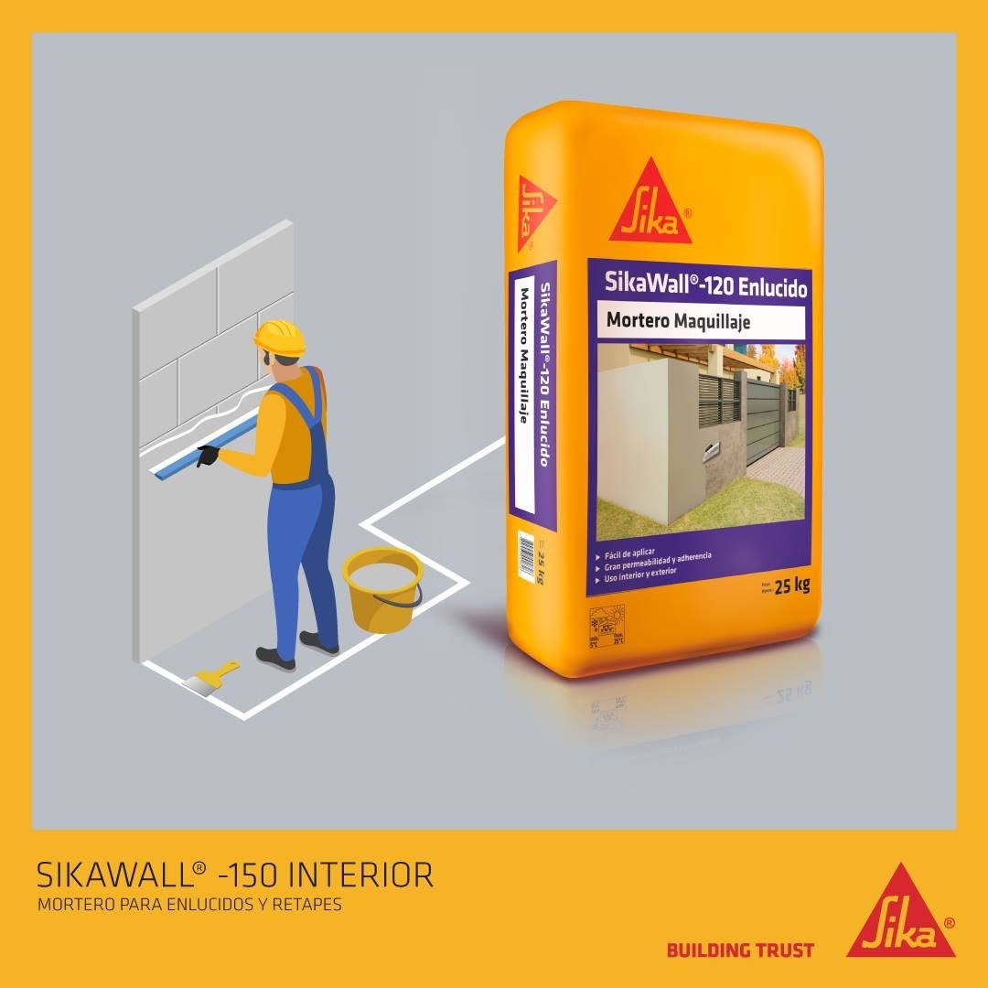 SIKAWALL-120 ENLUCIDO - Enlucido Para Interior o Exterior, Sac 25Kg