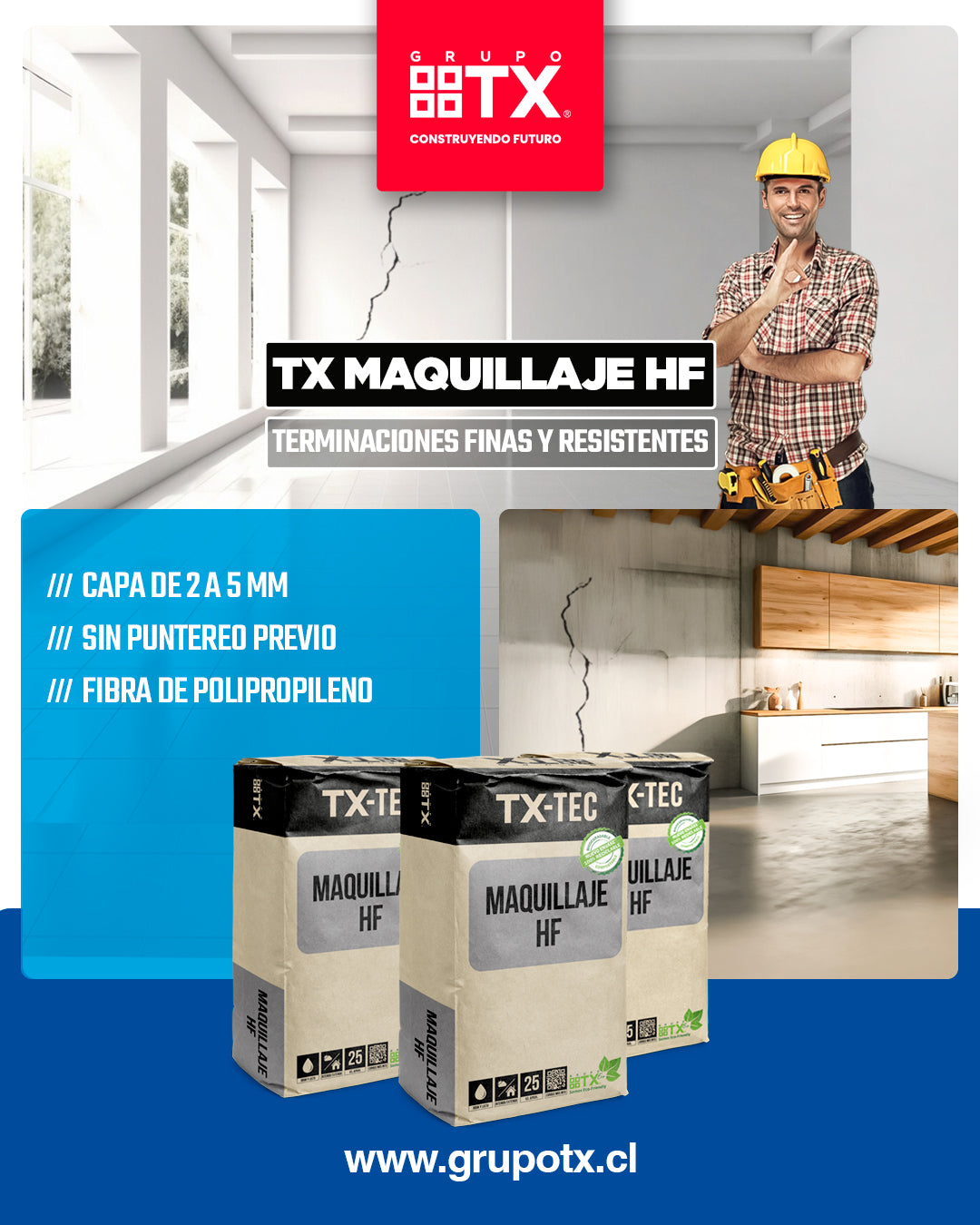 TX MAQUILLAJE HF - Mortero reparador de alta gama, 25Kg