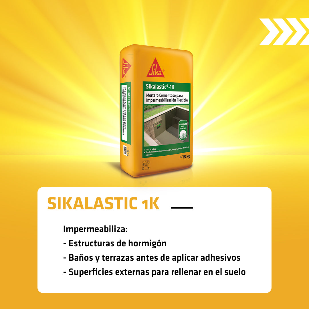 SIKALASTIC 1k - Mortero Impermeabilizante Reforzado Fibra, Sac 18kg