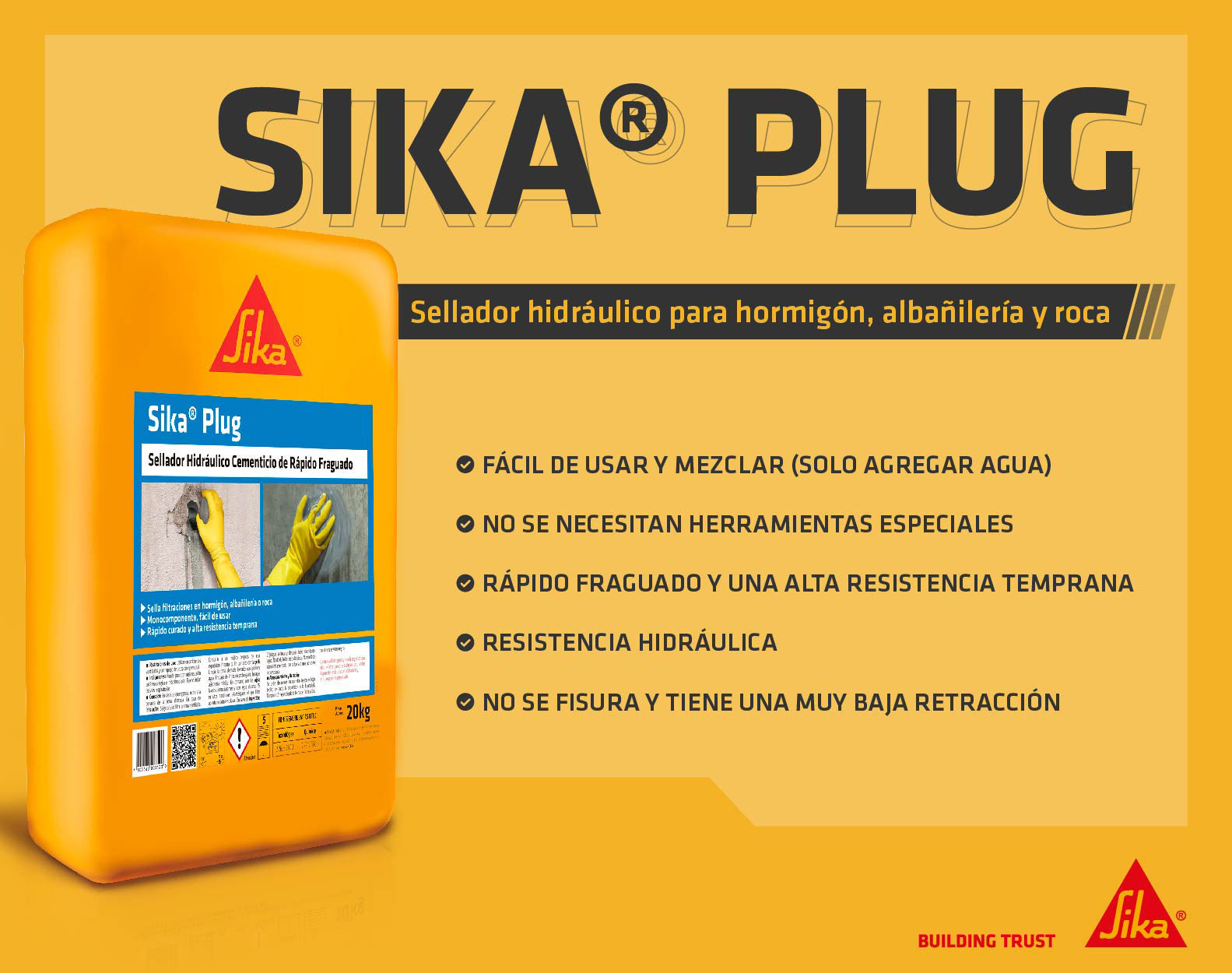 SIKA PLUG - Sellador Hidráulico de Rápido Fraguado, Sac 20Kg