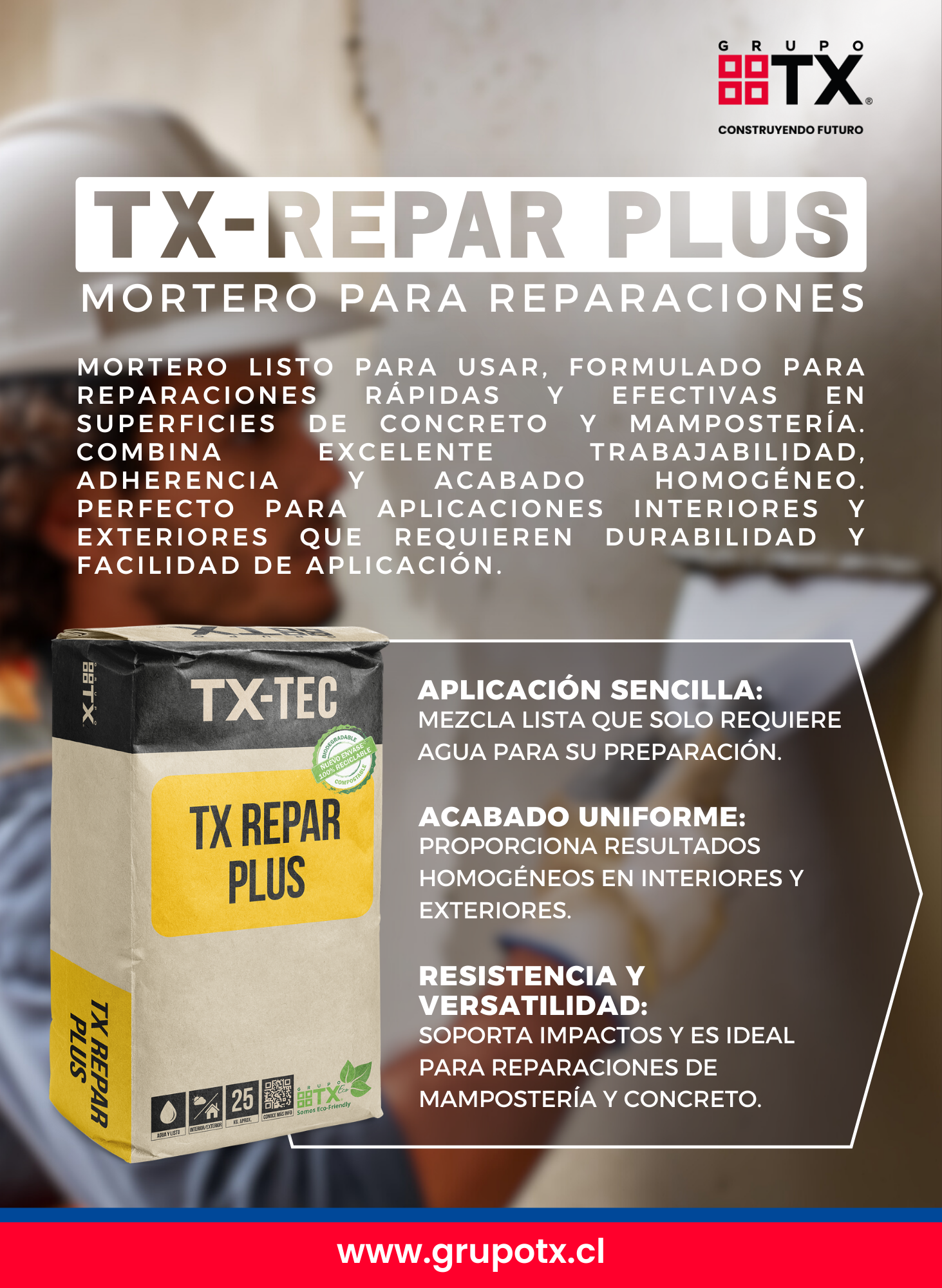 TX REPAR PLUS - Mortero de Reparacion, Saco 25 Kg