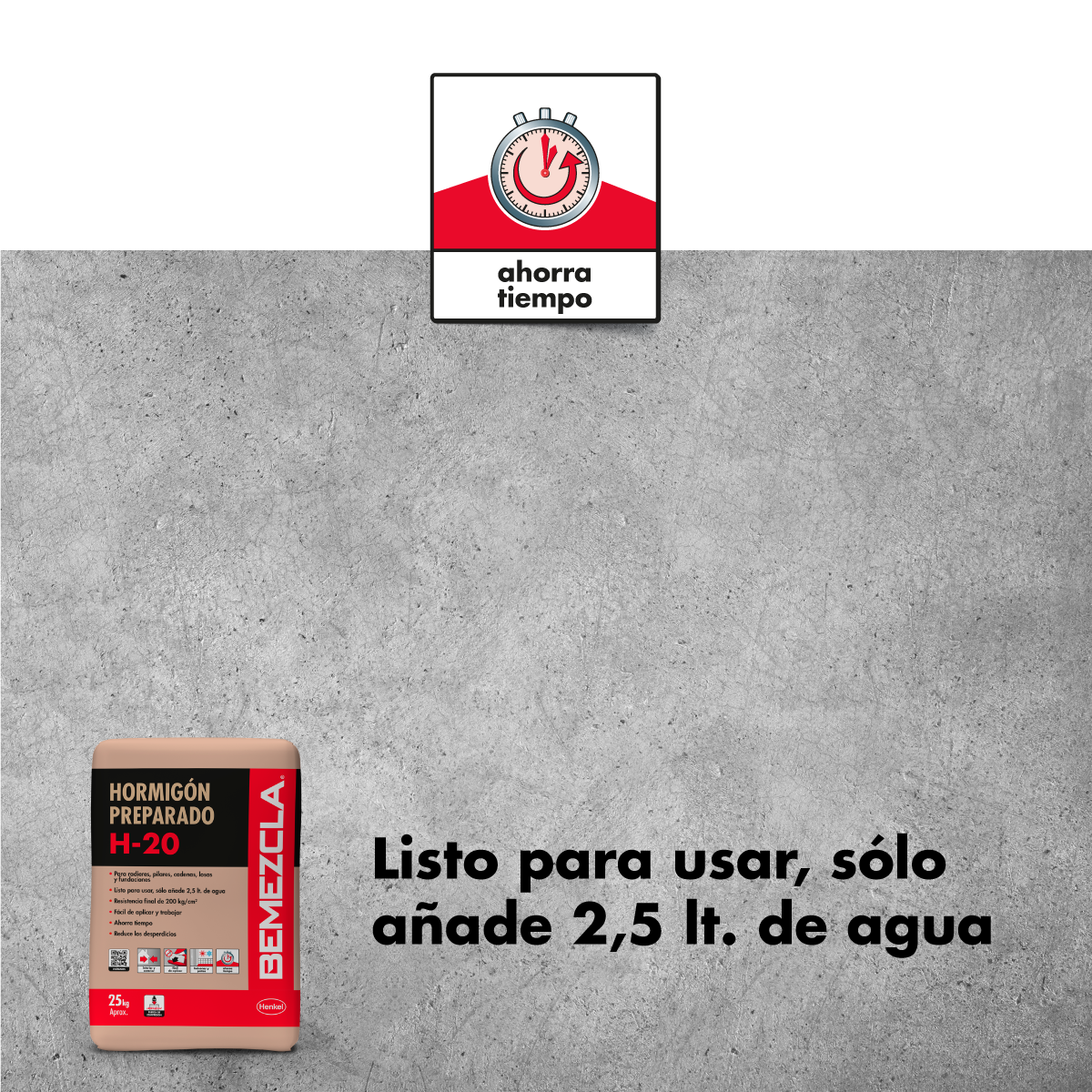 BEMEZCLA H-20 - Mezcla cementicia predosificada, 25Kg