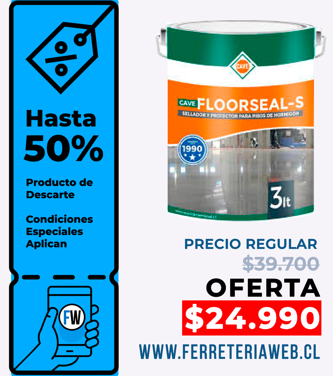 Oferta CAVE FLOORSEAL S - Sellador de pisos, Incoloro Galón de 3 Lt