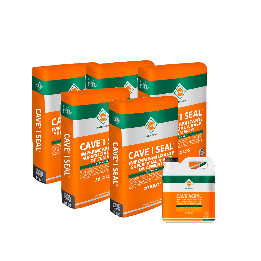 Pack 5 CAVE I SEAL GRIS 20 KG + 1 CAVE ACRYL- Aditivo Promotor de adherencia Galón