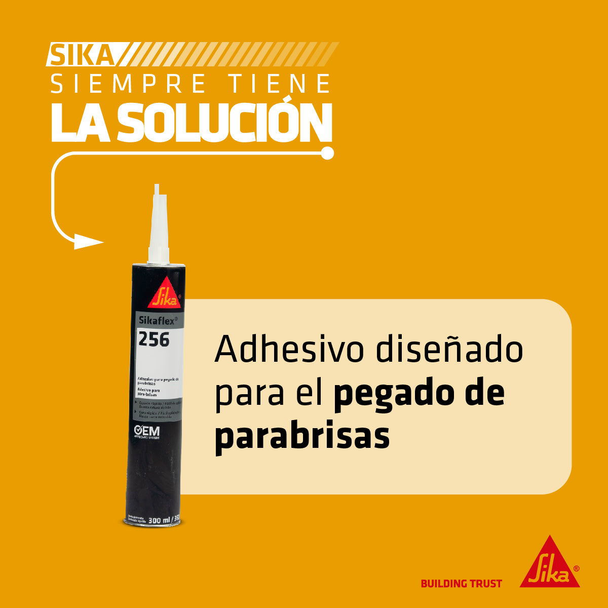 SIKAFLEX 256 NEGRO - Poliuretano / pegado directo Vidrios Automotrices, 300cc