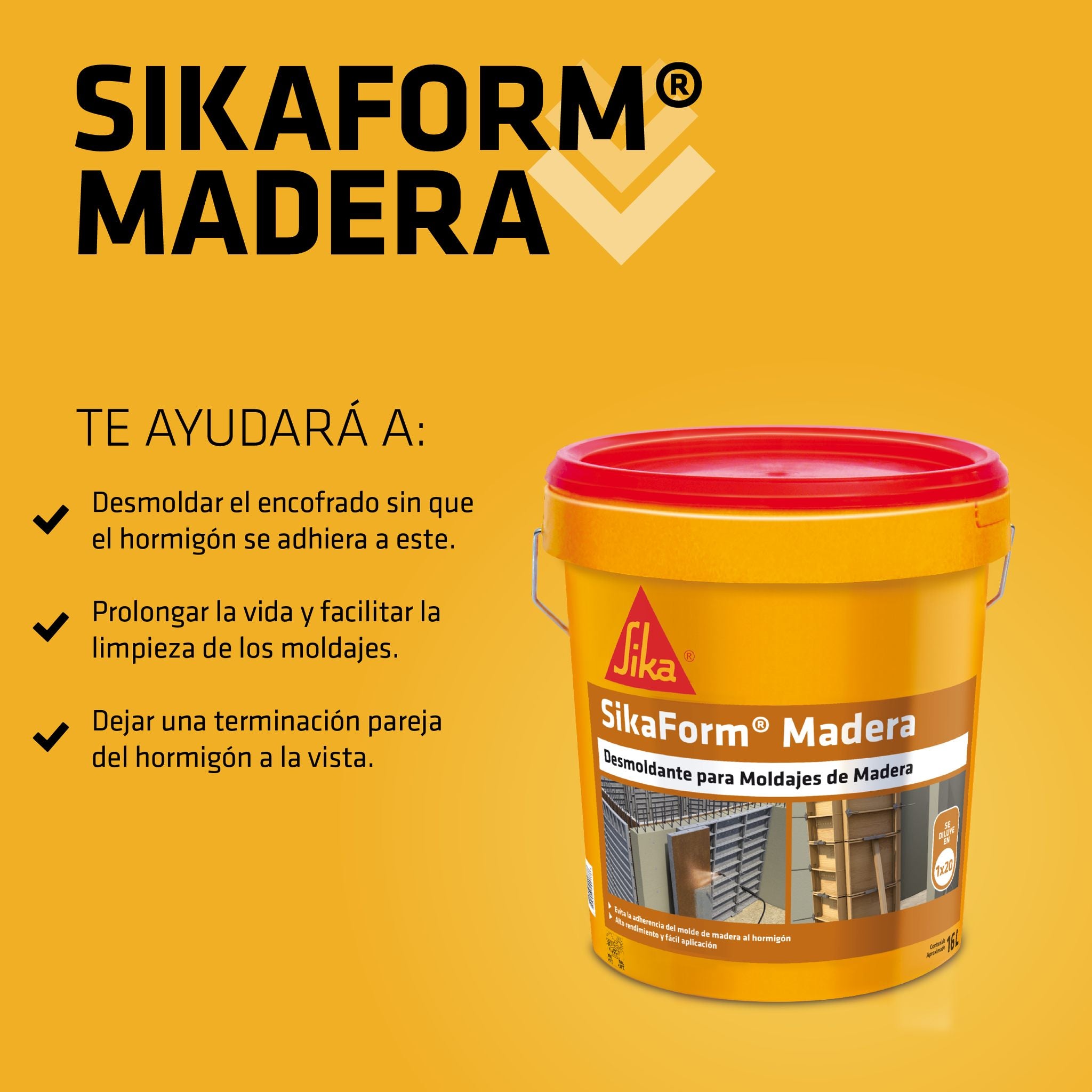 SIKAFORM MADERA TINETA 16 Ltrs - Desmoldante para encofrados de madera.