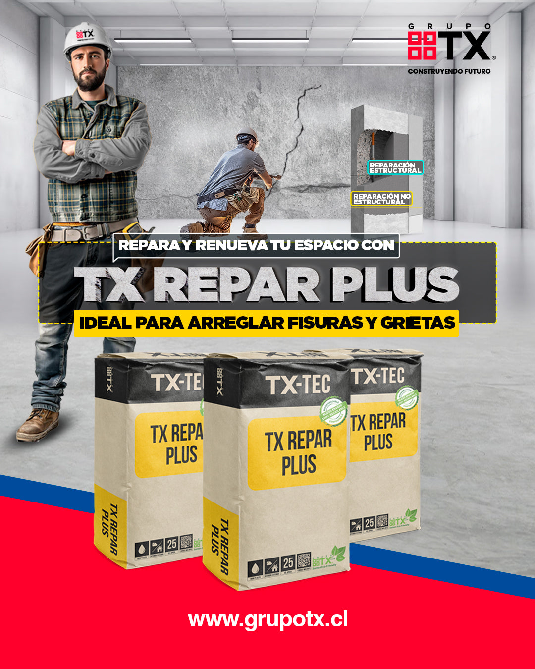 TX REPAR PLUS - Mortero de Reparacion, Saco 25 Kg