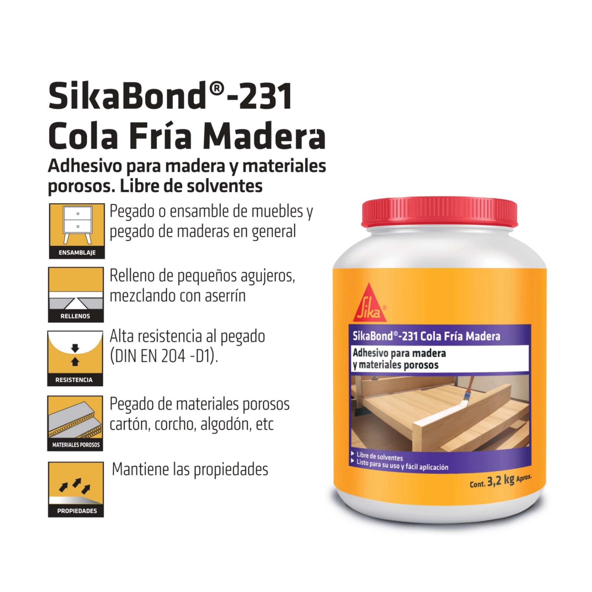 SikaBond-231, Colafría madera Extra Firme 3,2 Kg