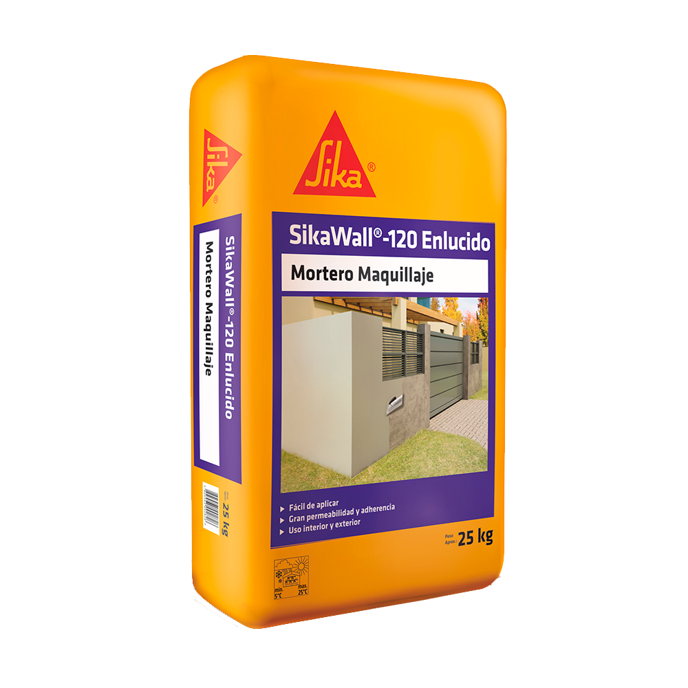 SIKAWALL-120 ENLUCIDO - Enlucido Para Interior o Exterior, Sac 25Kg