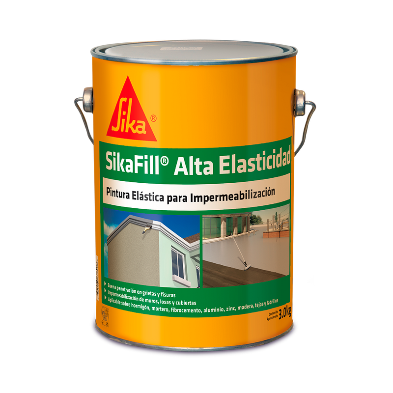 SIKAFILL ALTA ELASTICIDAD - Revestimiento impermeable elástico acrílica base acuosa, tarro de 3kg