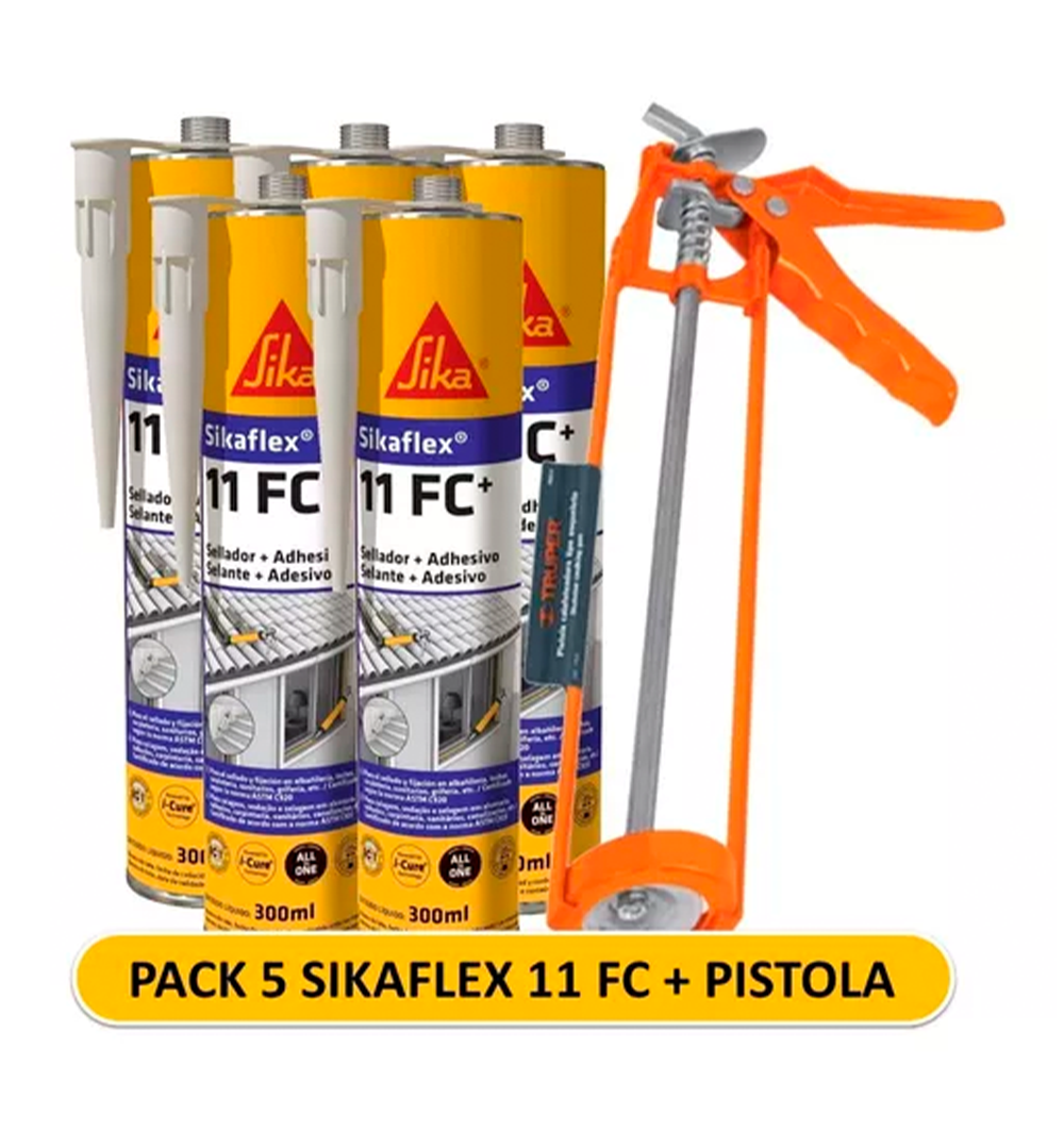 PACK 5 SIKAFLEX 11 FC GRIS + PISTOLA CALAFATERA - Sellante elástico de Poliuretano