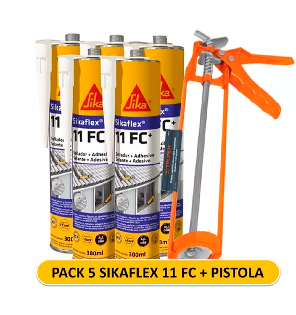 PACK 5 SIKAFLEX 11 FC BLANCO + PISTOLA CALAFATERA - Sellante elástico de Poliuretano