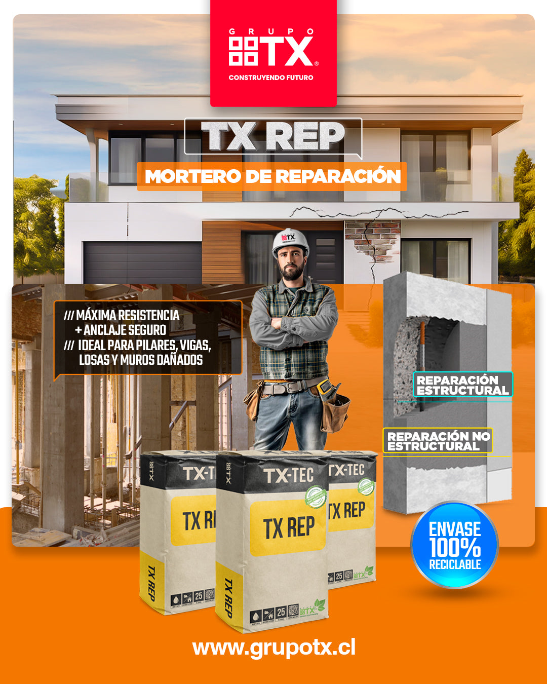 TX REP - Mortero Para Reparaciones Estructurales, Saco 20 Kg