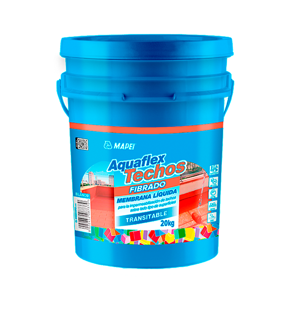 AQUAFLEX TECHOS FIBRADOS, Membrana Líquida Acrílica Fibrada, Tineta 20 Lt