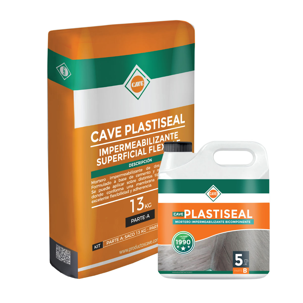 CAVE PLASTISEAL - Impermeabilizante Bicomponente Blanco, Kit 18 Kg
