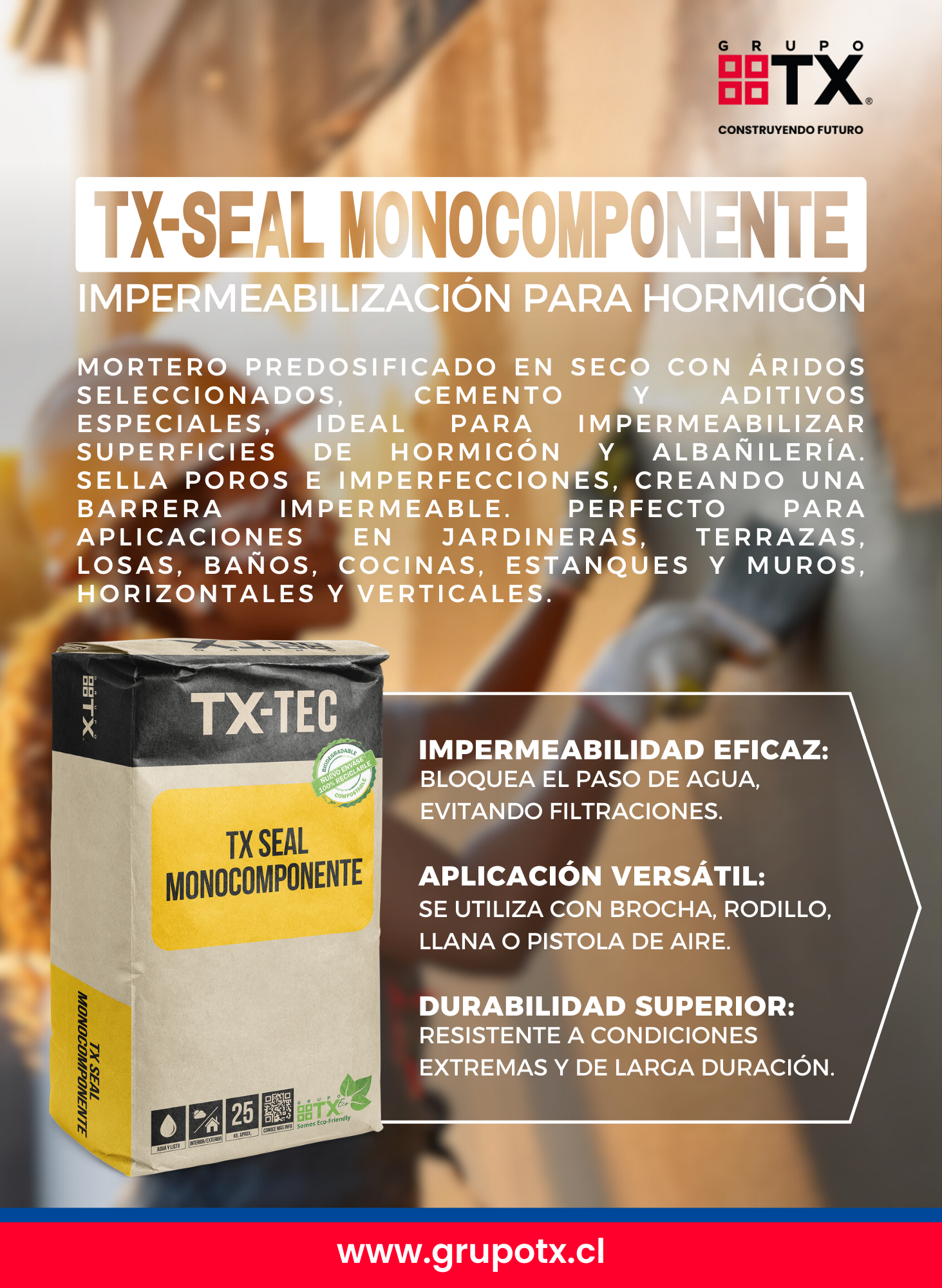 TX SEAL MONOCOMPONENTE - impermiabilizador de superficies, 25Kg