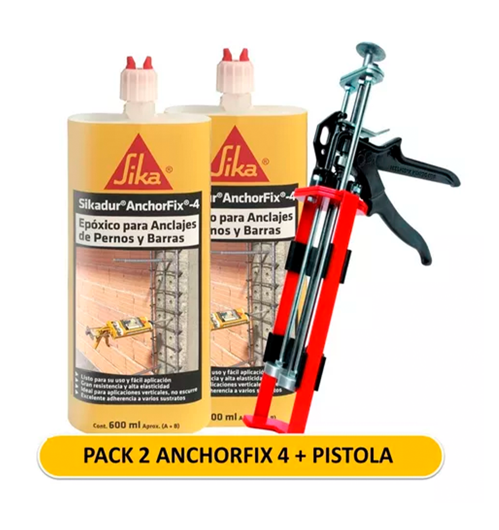 PACK SIKA ANCHORFIX - 4 + PISTOLA REFORZADA- Epóxico para anclajes estructurales de alta resistencia, 600ml