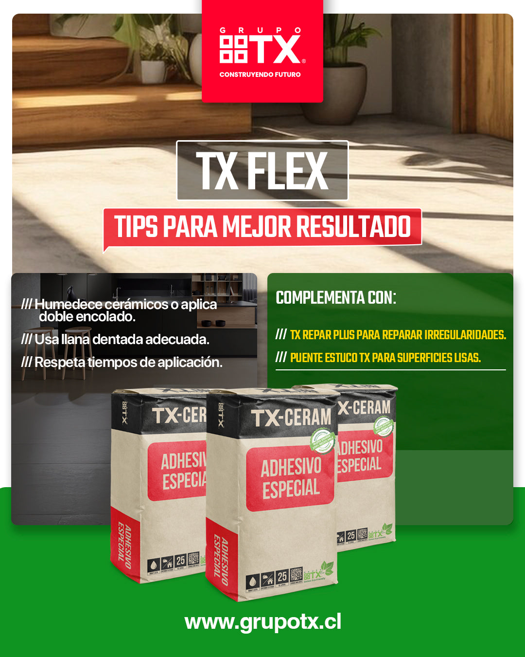 ADHESIVO TX FLEX, Adhesivo cementicio, 25Kg