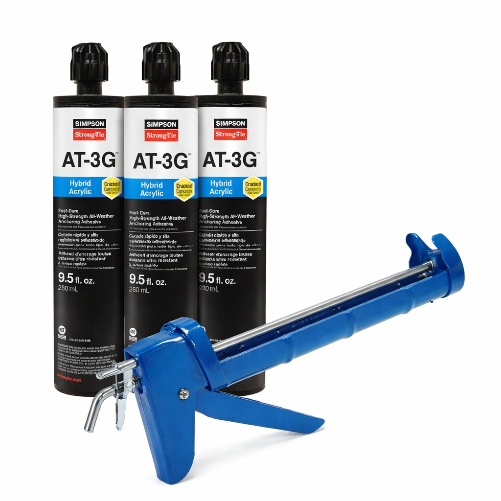 Pack 3 AT-3G 280ml + Pistola Aplicadora Simple - Adhesivo acrílico híbrido de alta resistencia, Cartucho 280Ml