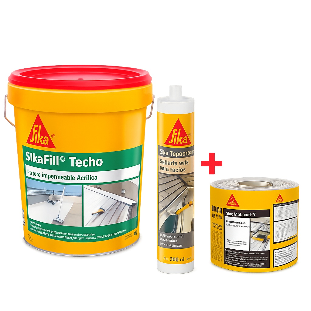 Pack Techo Sika: Sikafill Techos 18lt + 1 Sika Tapagoteras 280 ml + 1 Cinta Multiseal 10*3