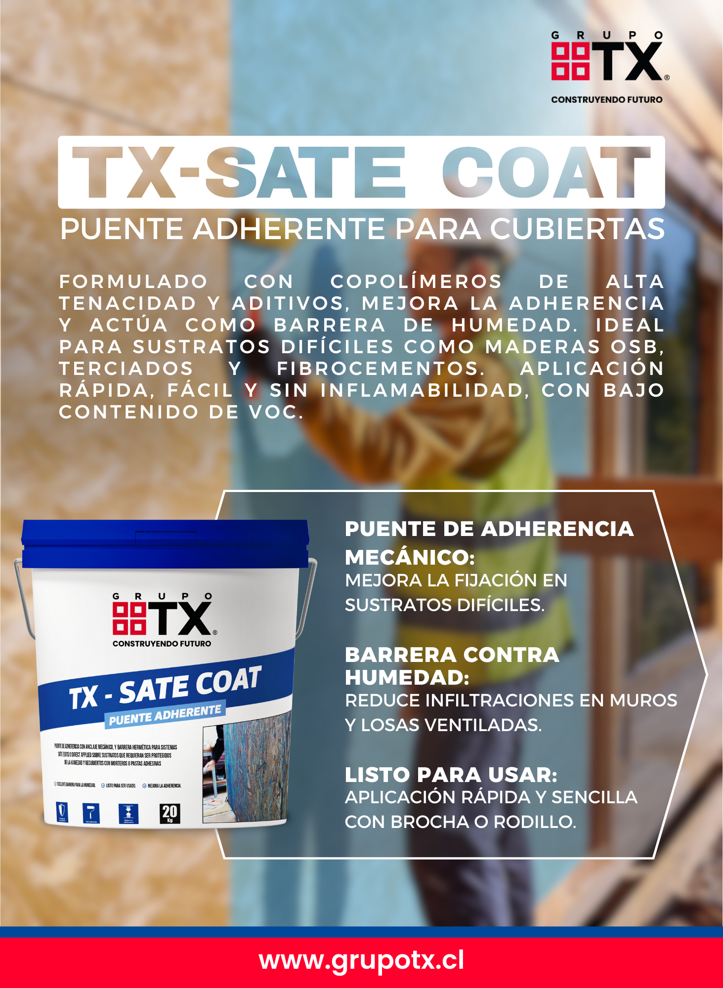 TX SATE COAT - Puente adherente, Tineta 20Kg