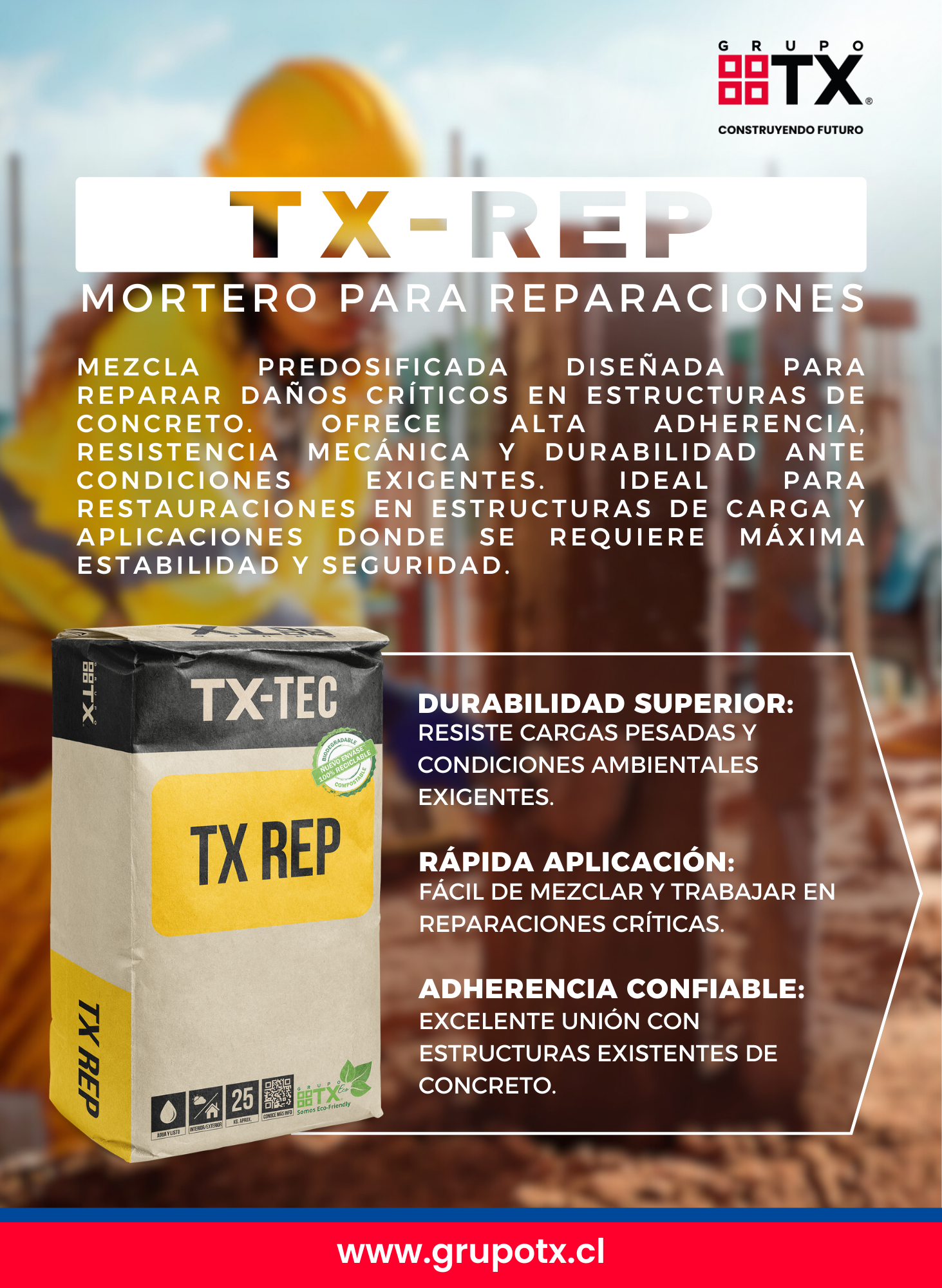 TX REP - Mortero Para Reparaciones Estructurales, Saco 20 Kg