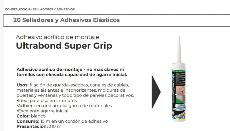 ULTRABOND SUPER GRIP - Adhesivo de montaje para interiores, Cartucho 310Ml