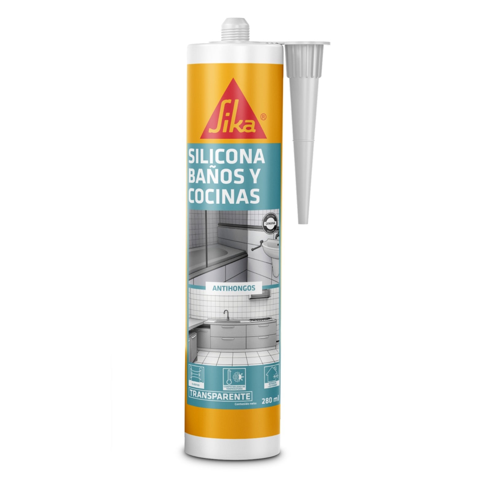 SIKASEAL - Silicona baños y cocinas Transparente, Cartucho 280Ml