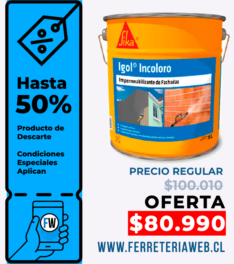 Oferta IGOL INCOLORO - Hidrorrepelente para Fachadas, Permeable al Vapor, Tineta 16lts
