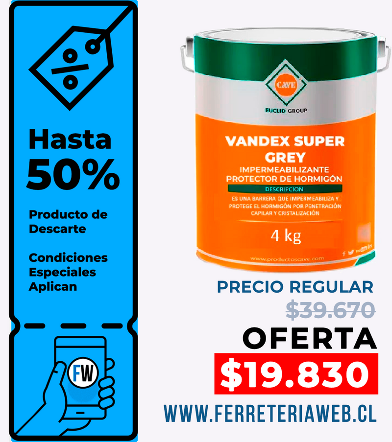 Oferta CAVE VANDEX SUPER GRAY - Impermeabilizante protector Balde 4 Kg