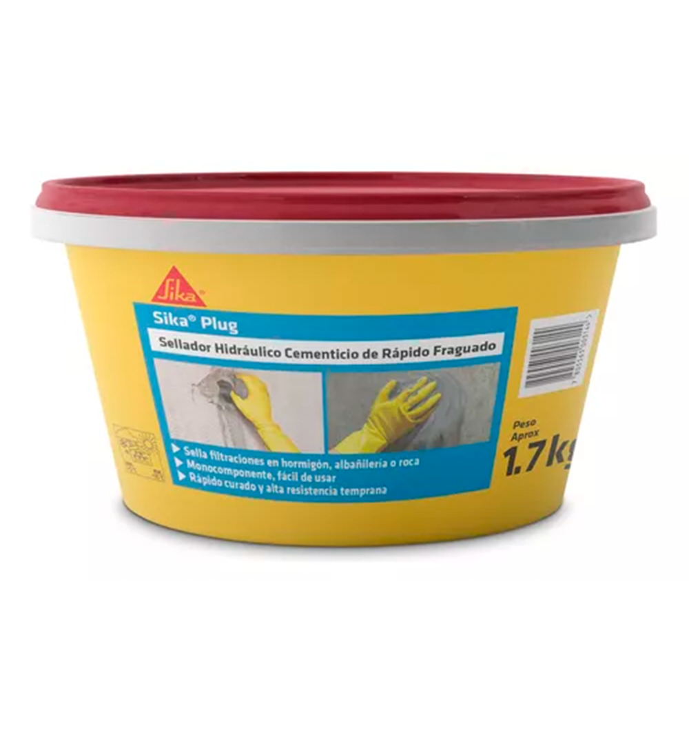 SIKA PLUG - Sellador Hidráulico Cementicio Rapido, Tarro 1,7kg.