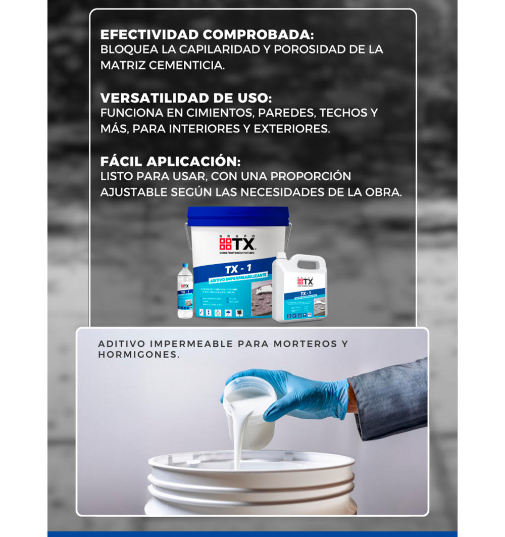 TX 1 - Aditivo impermeabilizante. Tambor 200Lt