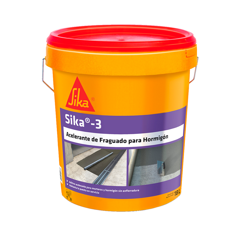 SIKA 3 - Acelerador Controlable Fraguado Hormigón y Mortero, Tineta 18lts