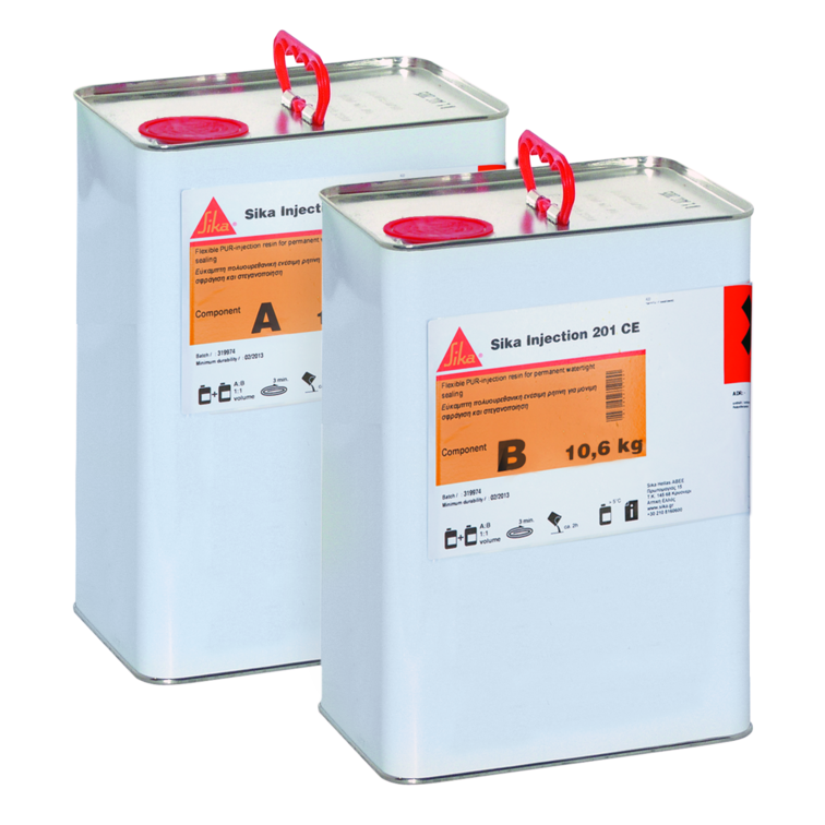 SIKA INJECTION-201 CE -  Resina de Poliuretano de Muy Baja Viscosidad, Kit 20,6kg