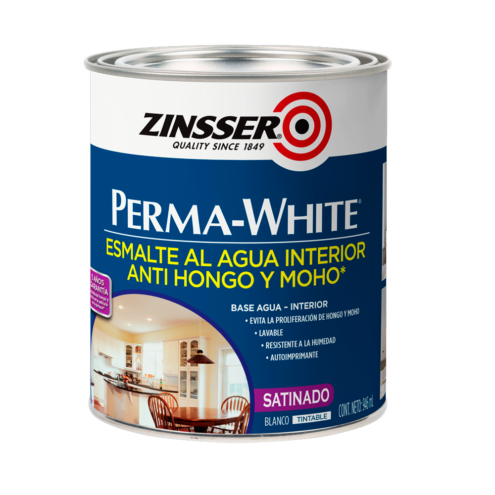 ZINSSER PERMA WHITE  Blanco Satín 0,946L pintura resistente al moho