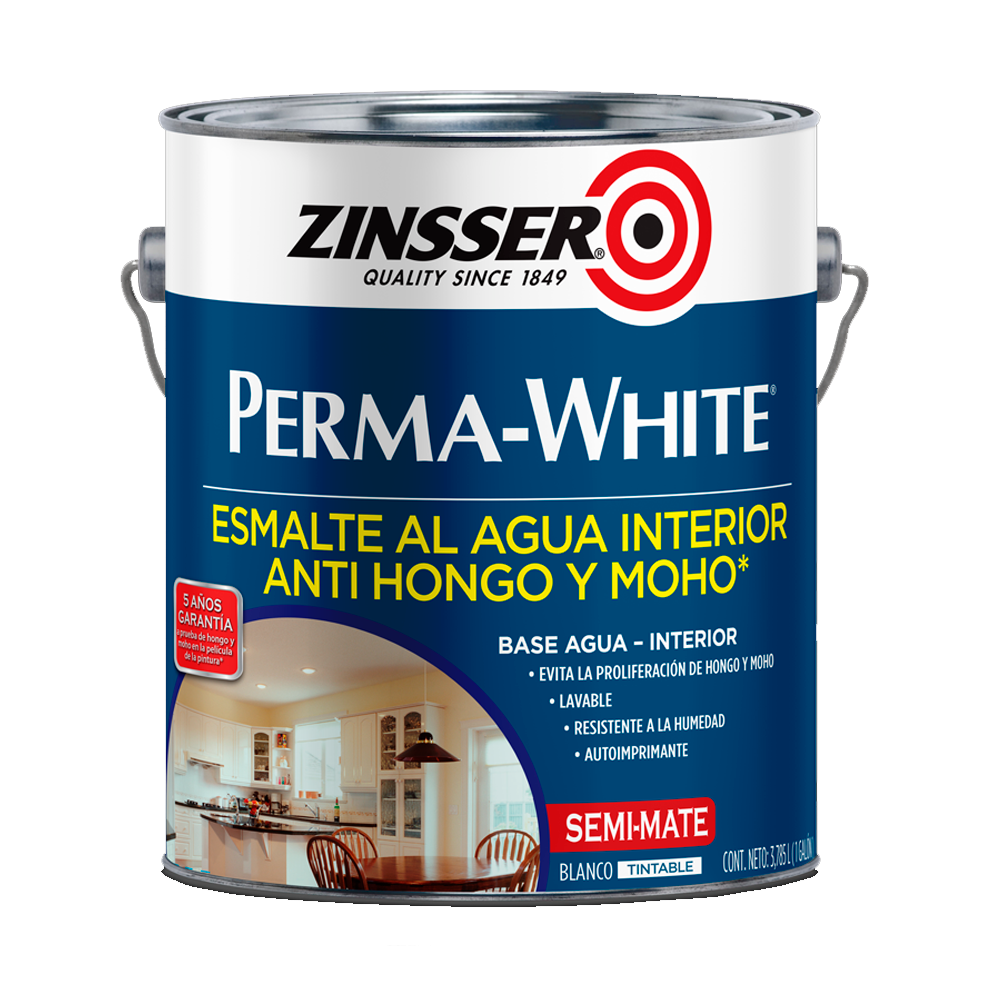 ZINSSER PERMA WHITE Bco Semi Mate 3,785L pintura resistente al moho